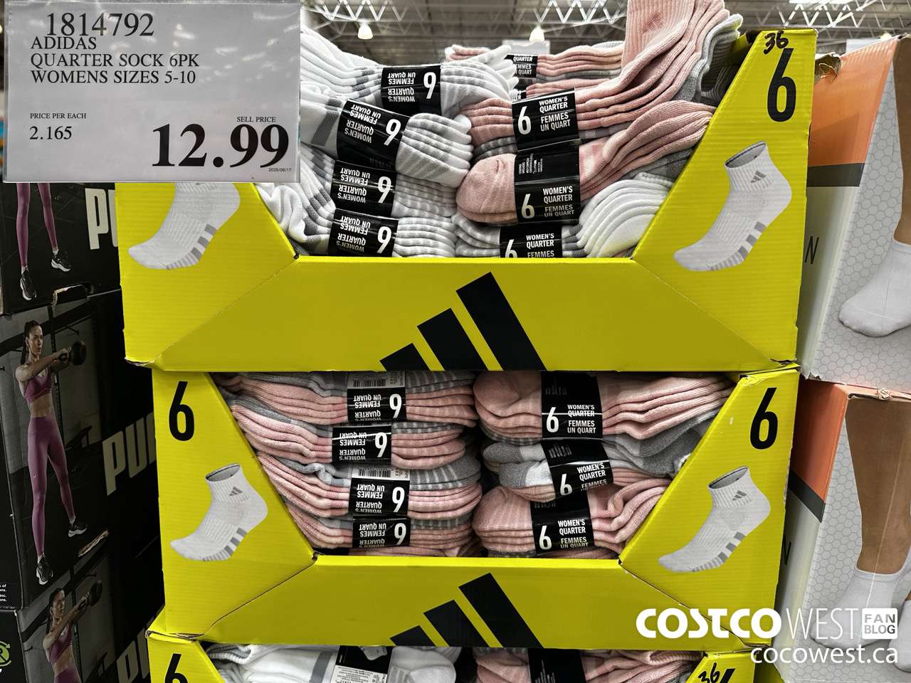 1814792 ADIDAS QUARTER SOCK 6PK WOMENS SIZES 5-10 $12.99