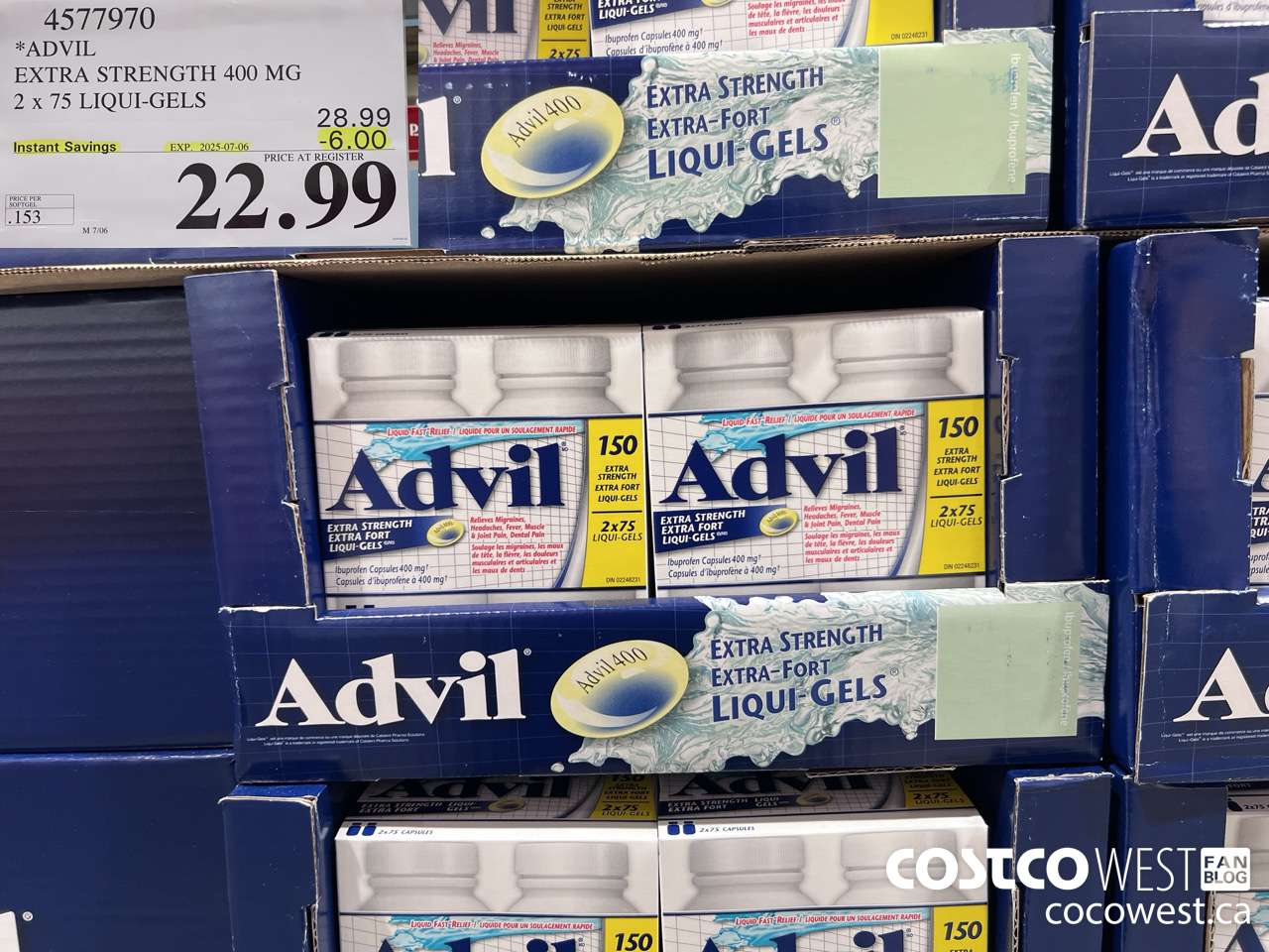 4577970 ADVIL EXTRA STRENGTH 400MG 2 X 75 LIQUI-GELS ($6.00 INSTANT SAVINGS EXPIRES ON 2025-07-06) $22.99
