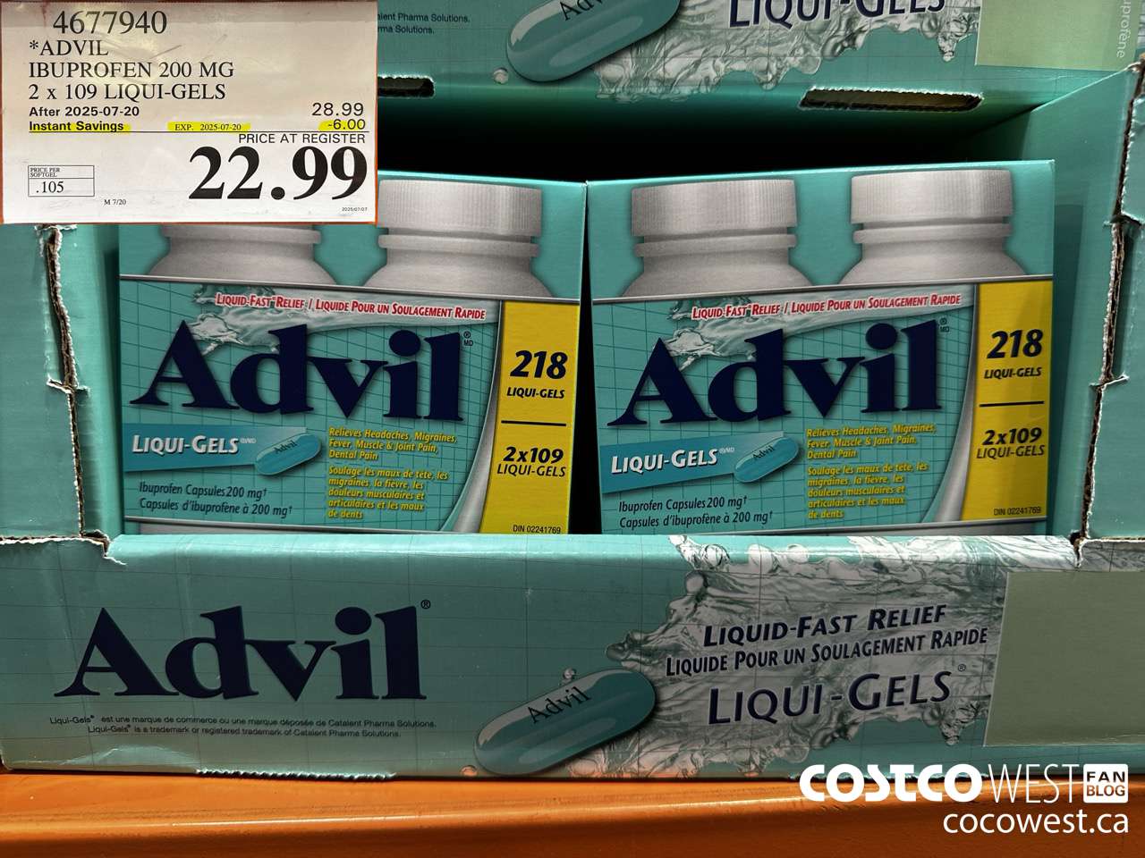 4677940 ADVIL IBUPROFEN 200MG 2 X 109 LIQUI-GELS ($6.00 INSTANT SAVINGS EXPIRES ON 2025-07-20) $22.99