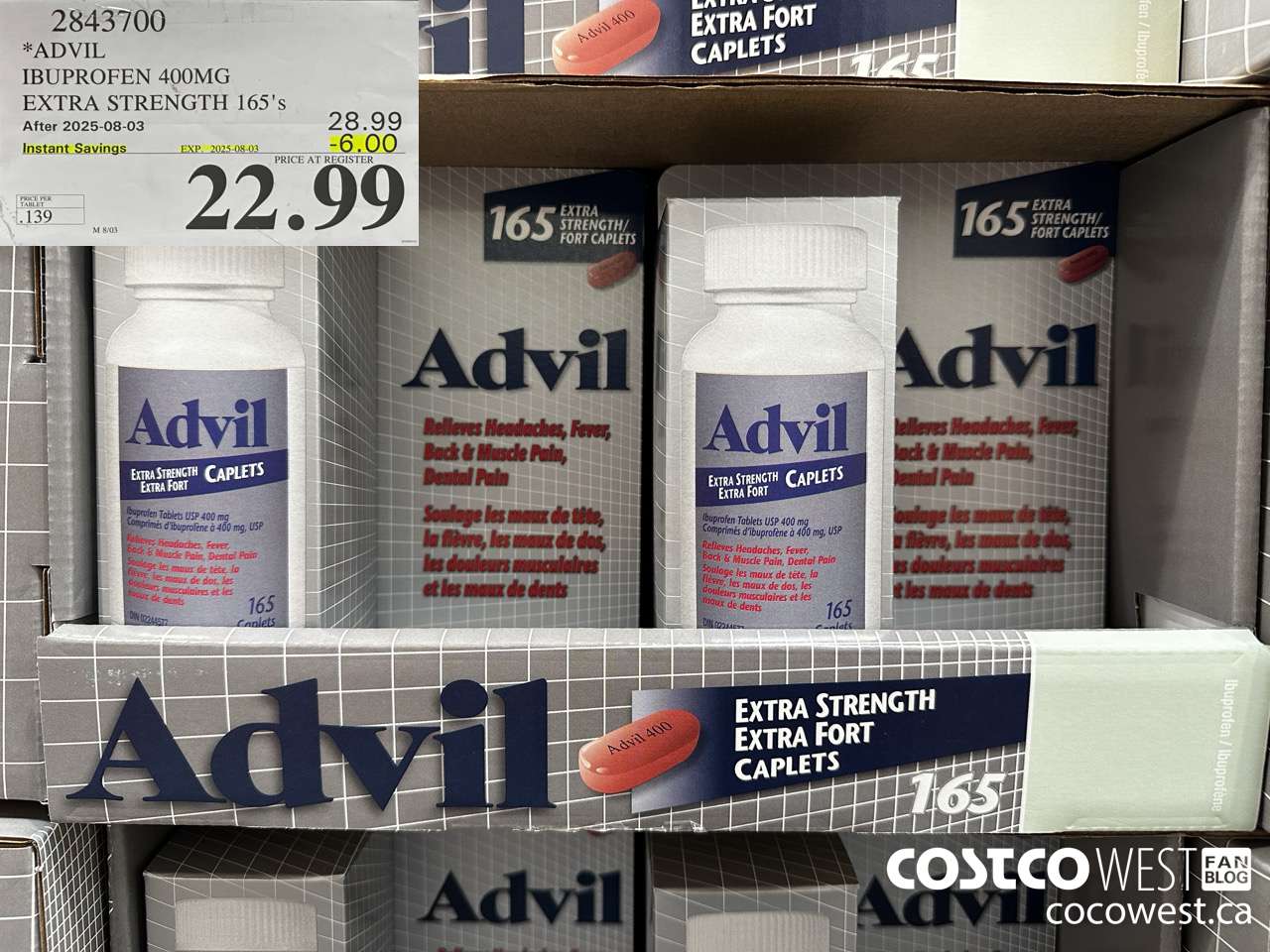 2843700 ADVIL IBUPROFEN 400MG EXTRA STRENGTH 165'S ($6.00 INSTANT SAVINGS EXPIRES ON 2025-08-03) $22.99