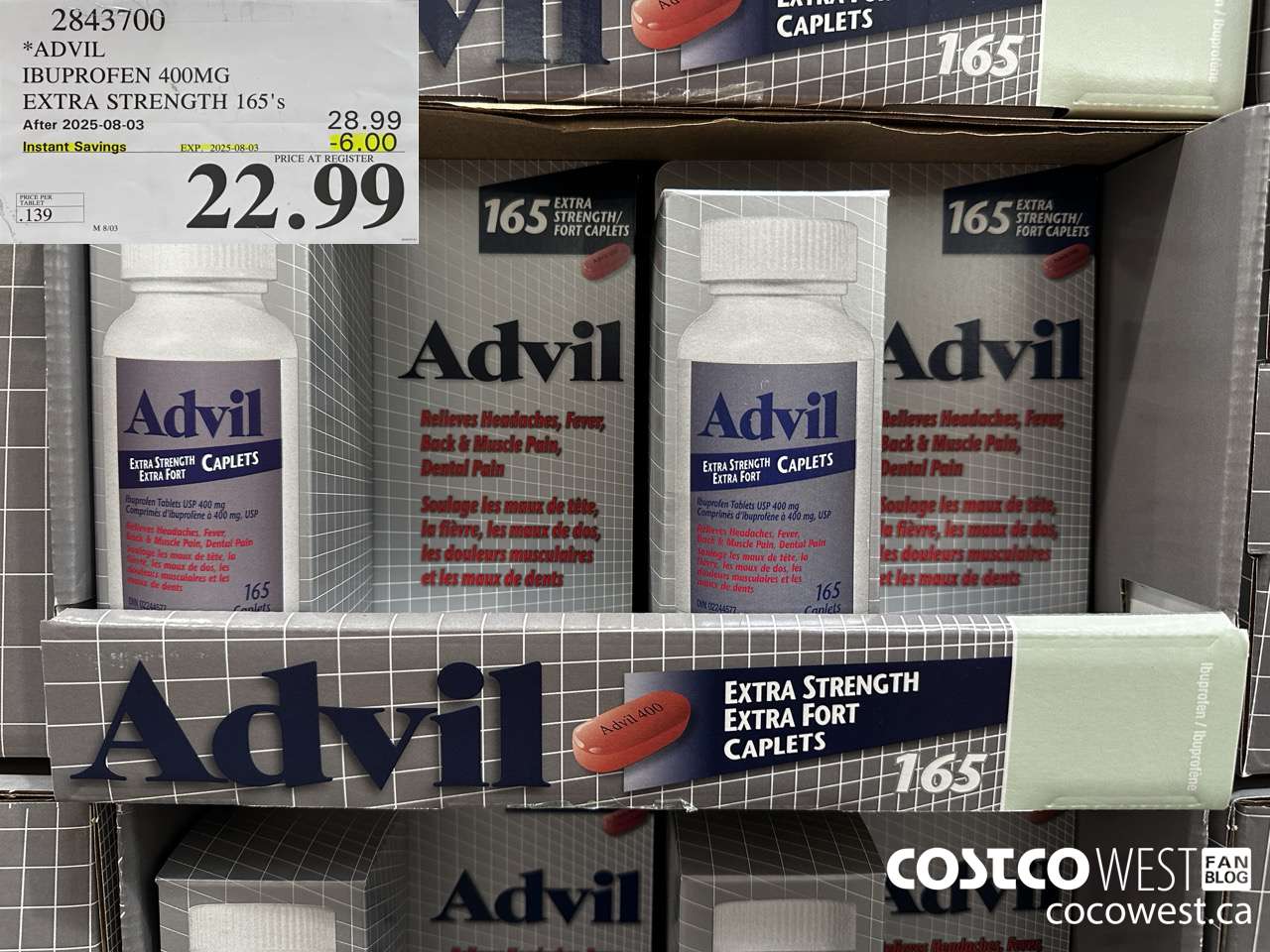 2843700 ADVIL IBUPROFEN 400MG EXTRA STRENGTH 165'S ($6.00 INSTANT SAVINGS EXPIRES ON 2025-08-03) $22.99