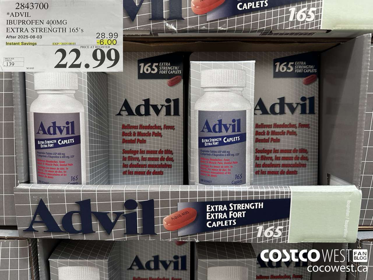 2843700 ADVIL IBUPROFEN 400MG EXTRA STRENGTH 165'S ($6.00 INSTANT SAVINGS EXPIRES ON 2025-08-03) $22.99