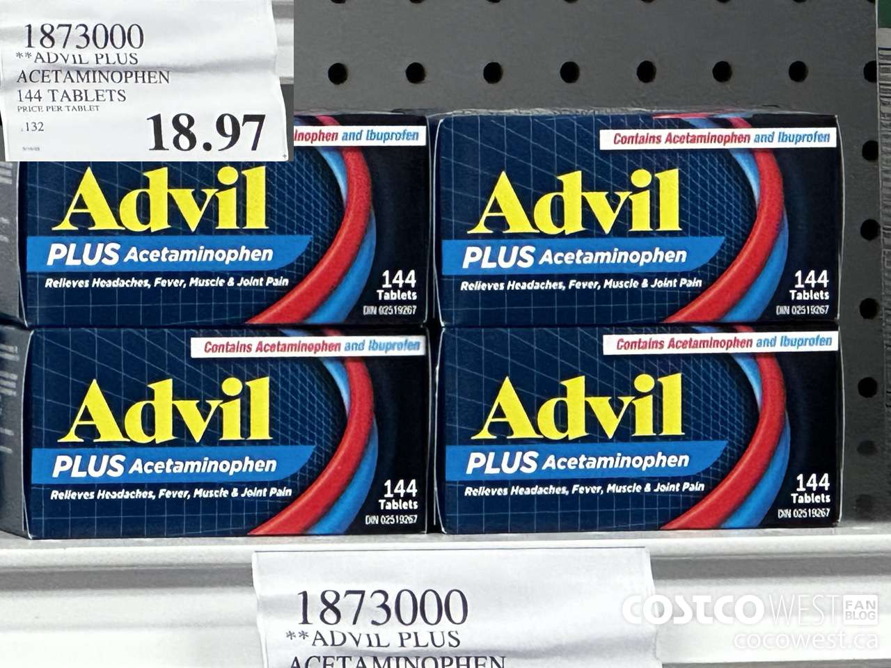 1873000 ADVIL PLUS ACETAMINOPHEN 144 TABLETS $18.97