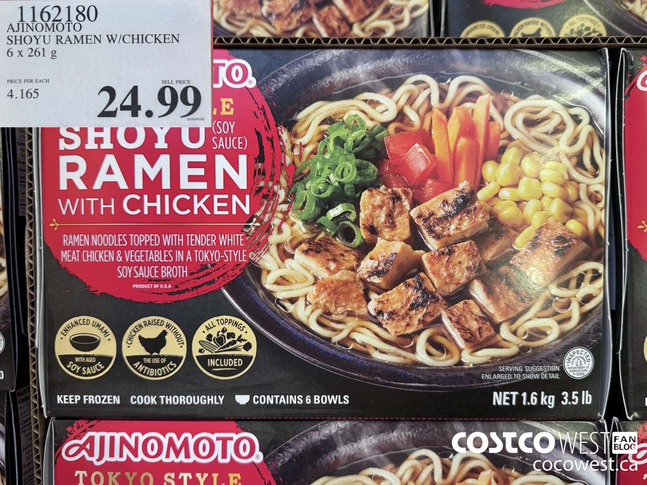 1162180 AJINOMOTO SHOYU RAMEN W/CHICKEN 6 x 261 g $24.99