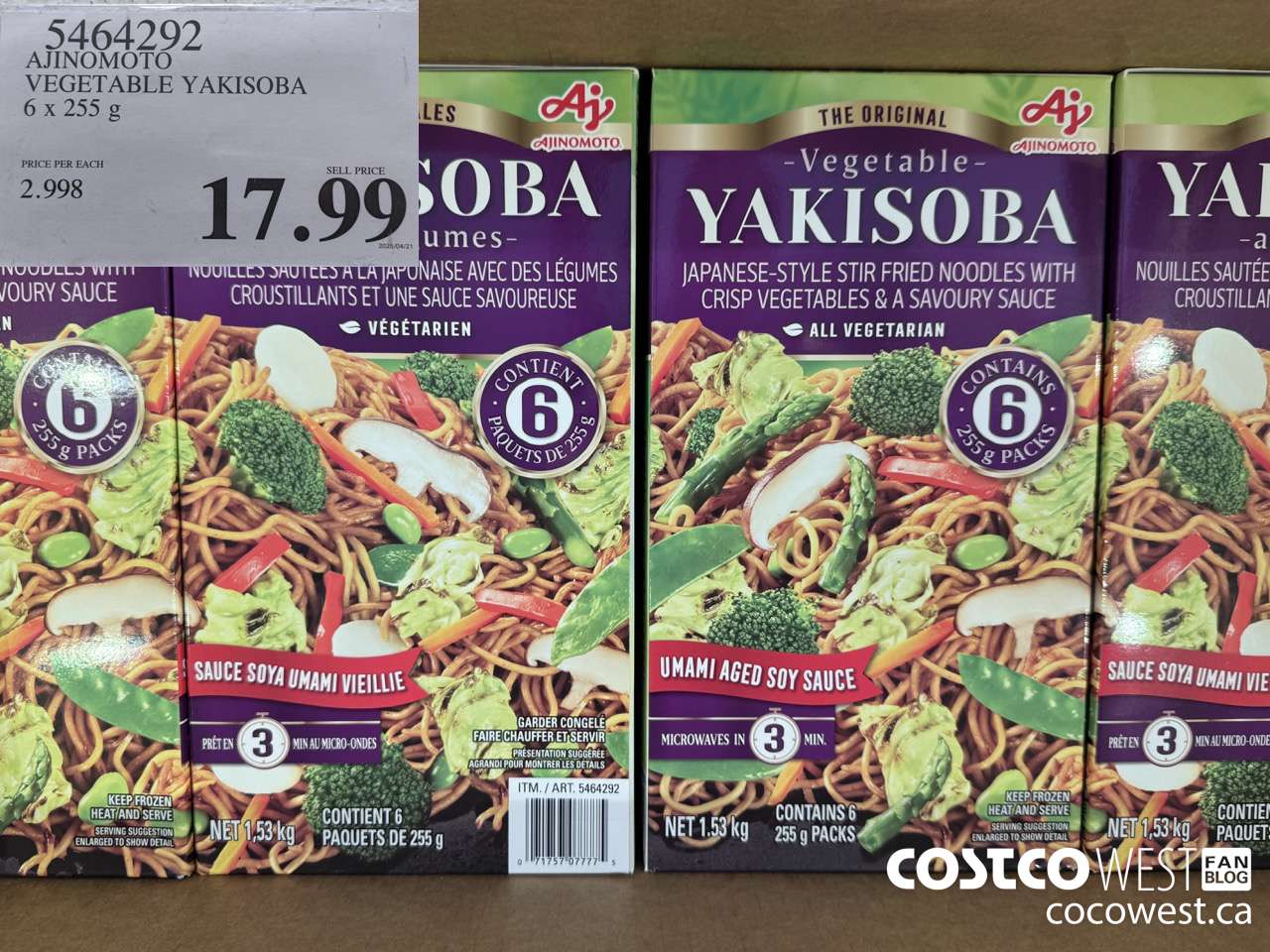 5464292 AJINOMOTO VEGETABLE YAKISOBA 6 x 255 g $17.99