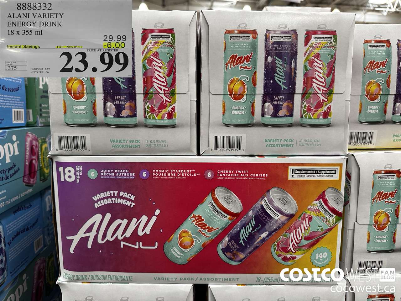8888332 ALANI VARIETY ENERGY DRINK 18X355ML ($6.00 INSTANT SAVINGS EXPIRES ON 2025-08-03) $23.99