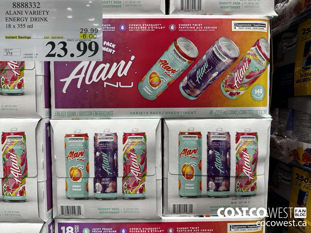8888332 ALANI VARIETY ENERGY DRINK 18X355ML ($6.00 INSTANT SAVINGS EXPIRES ON 2025-08-03) $23.99