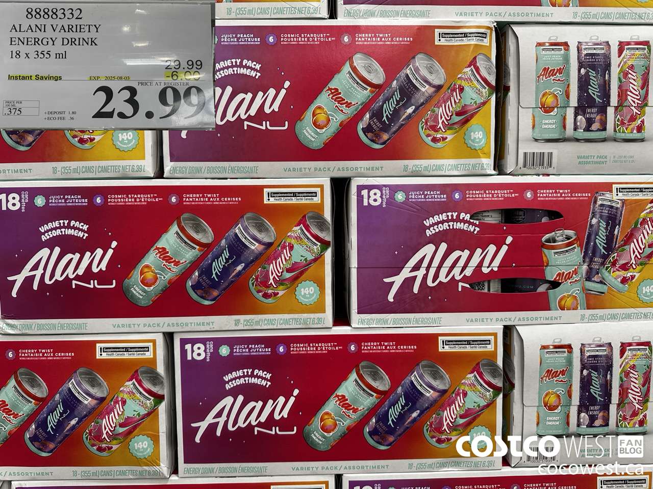 8888332 ALANI VARIETY ENERGY DRINK 18X355ML ($6.00 INSTANT SAVINGS EXPIRES ON 2025-08-03) $23.99
