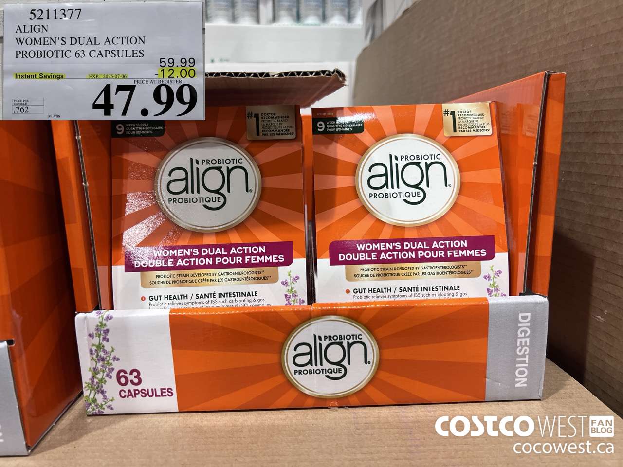 5211377 ALIGH WOMEN'S DUAL ACTION PROBIOTIC 63 CAPSULES ($12.00 INSTANT SAVINGS EXPIRES ON 2025-07-06) $47.99