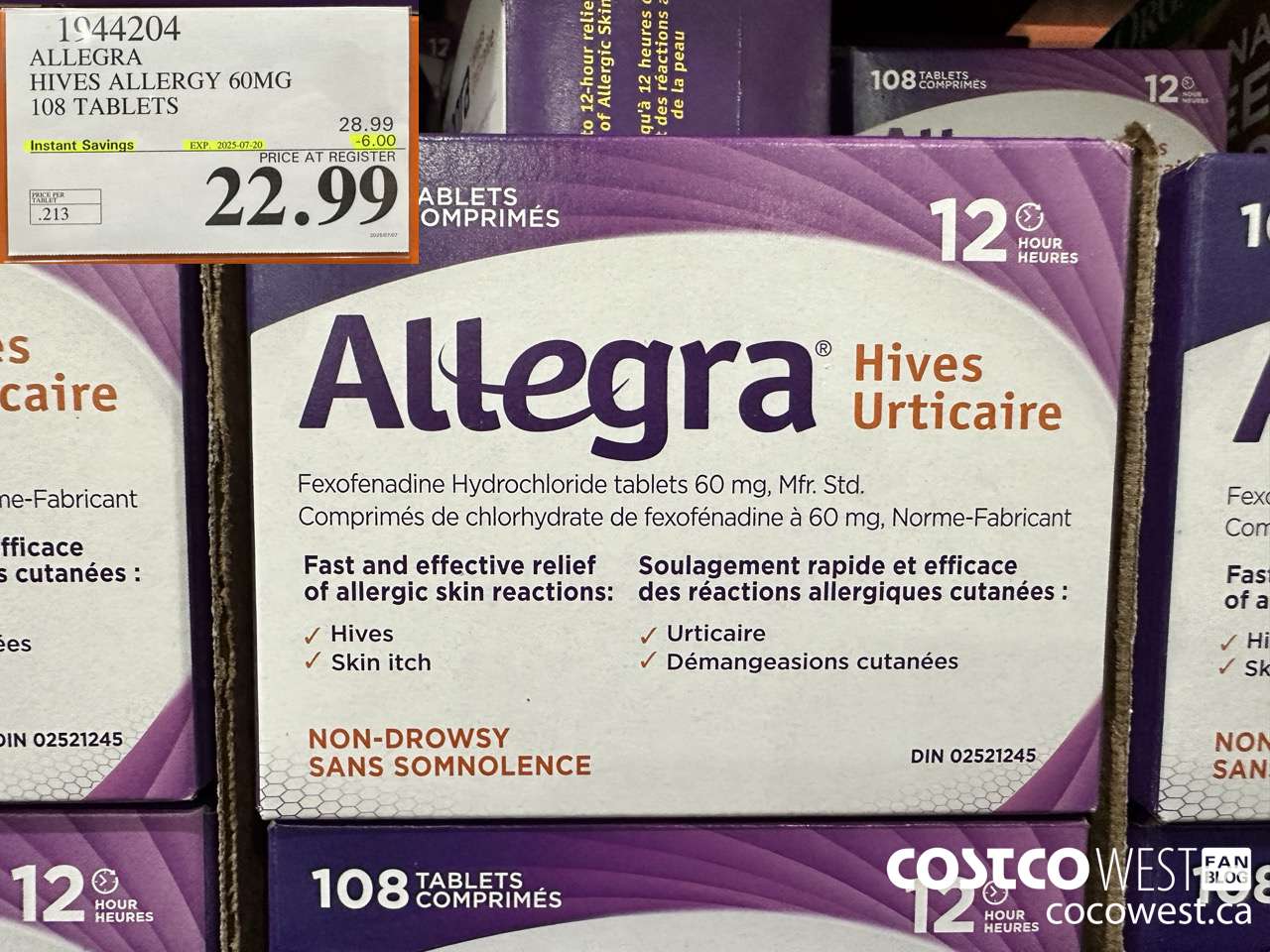 1944204 ALLEGRA HIVES ALLERGY 60MG 108 TABLETS ($6.00 INSTANT SAVINGS EXPIRES ON 2025-07-20) $22.99