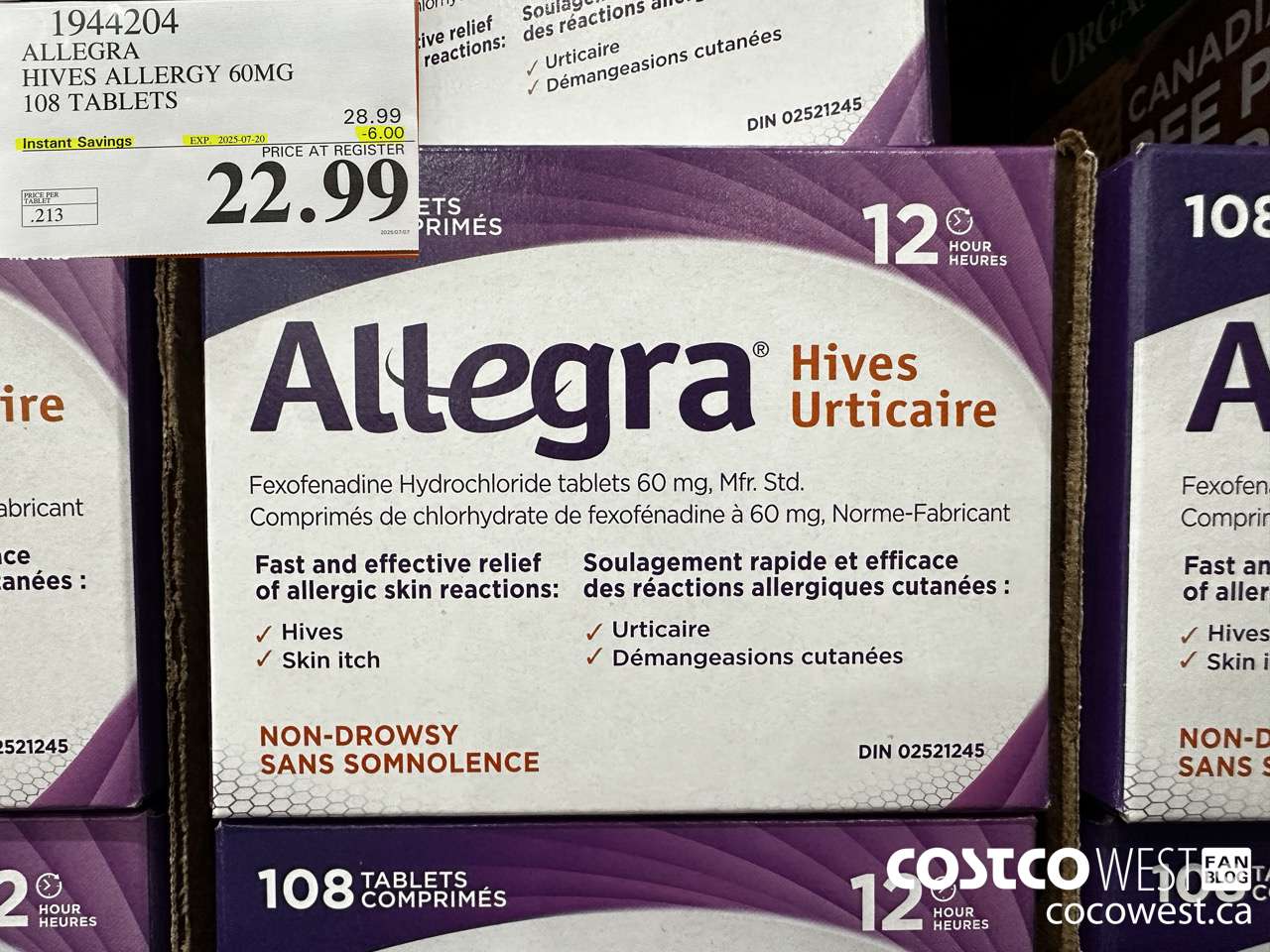 1944204 ALLEGRA HIVES ALLERGY 60MG 108 TABLETS ($6.00 INSTANT SAVINGS EXPIRES ON 2025-07-20) $22.99