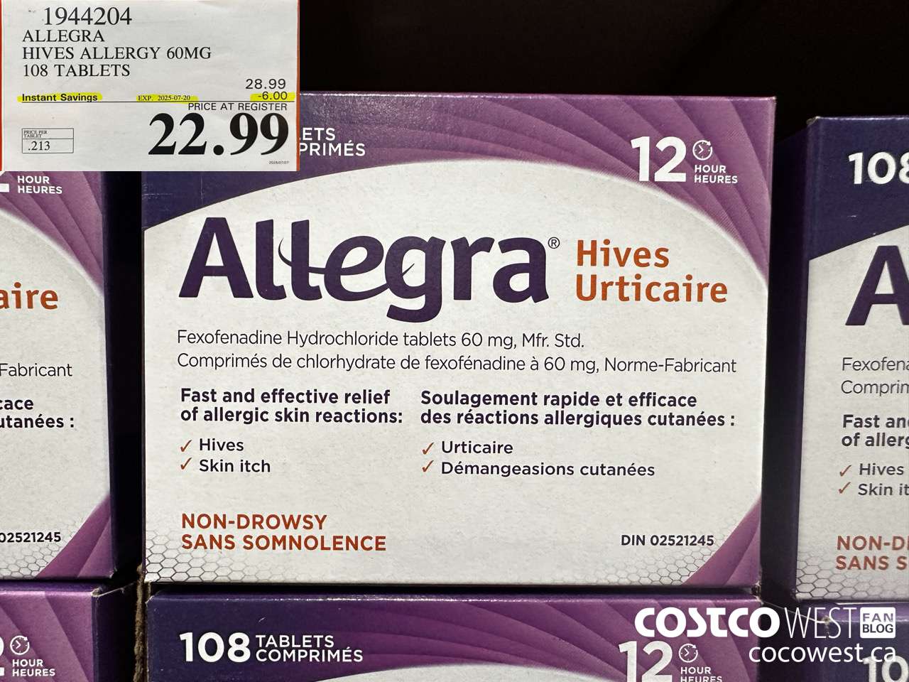 1944204 ALLEGRA HIVES ALLERGY 60MG 108 TABLETS ($6.00 INSTANT SAVINGS EXPIRES ON 2025-07-20) $22.99