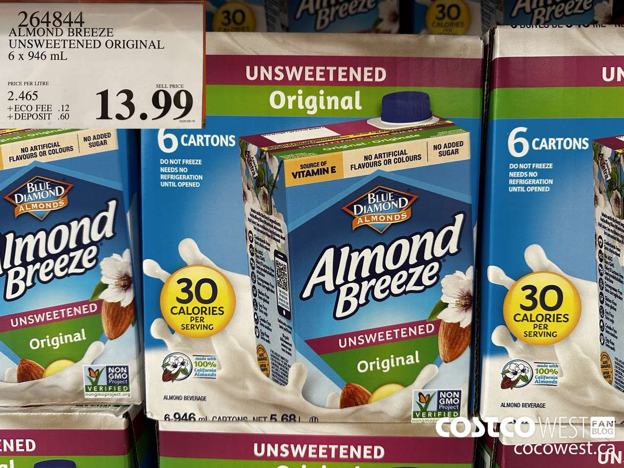 264844 ALMOND BREEZE UNSWEETENED ORIGINAL 6 X 946 ML $13.99