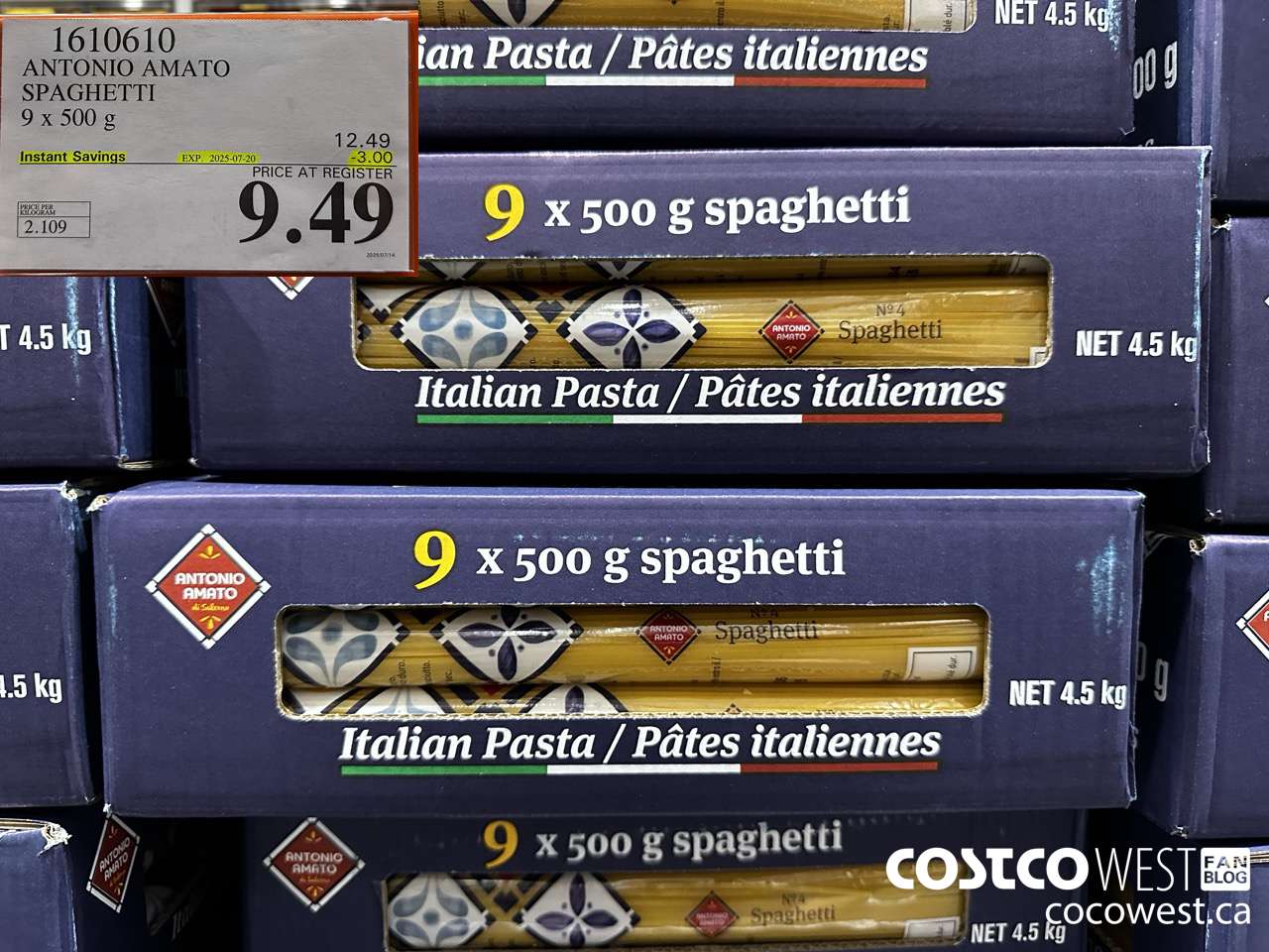 1610610 ANTONIO AMATO SPAGHETTI 9 X 500 G ($3.00 INSTANT SAVINGS EXPIRES ON 2025-07-20) $9.49