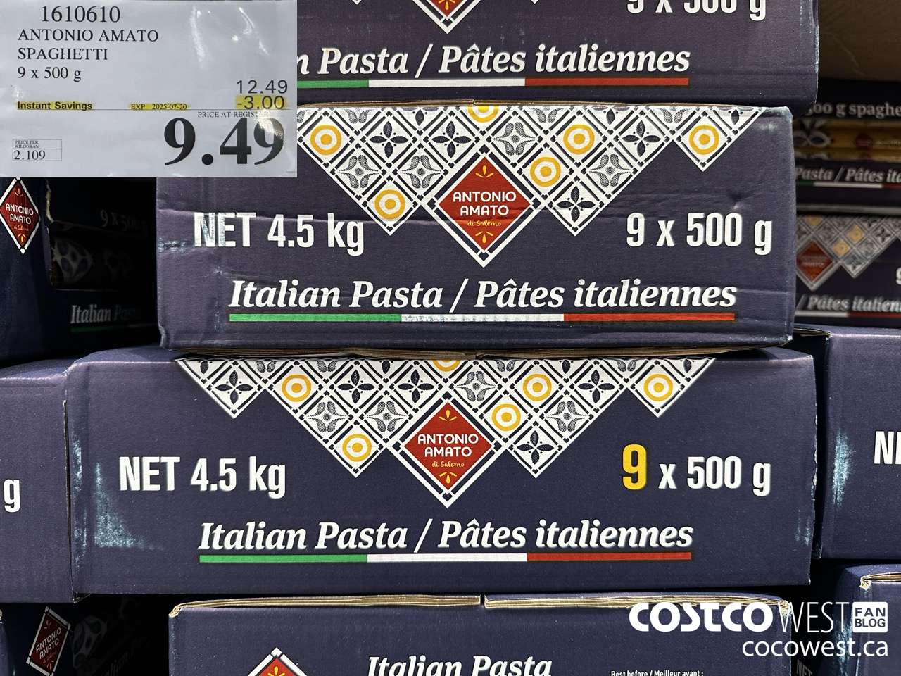 1610610 ANTONIO AMATO SPAGHETTI 9 X 500 G ($3.00 INSTANT SAVINGS EXPIRES ON 2025-07-20) $9.49
