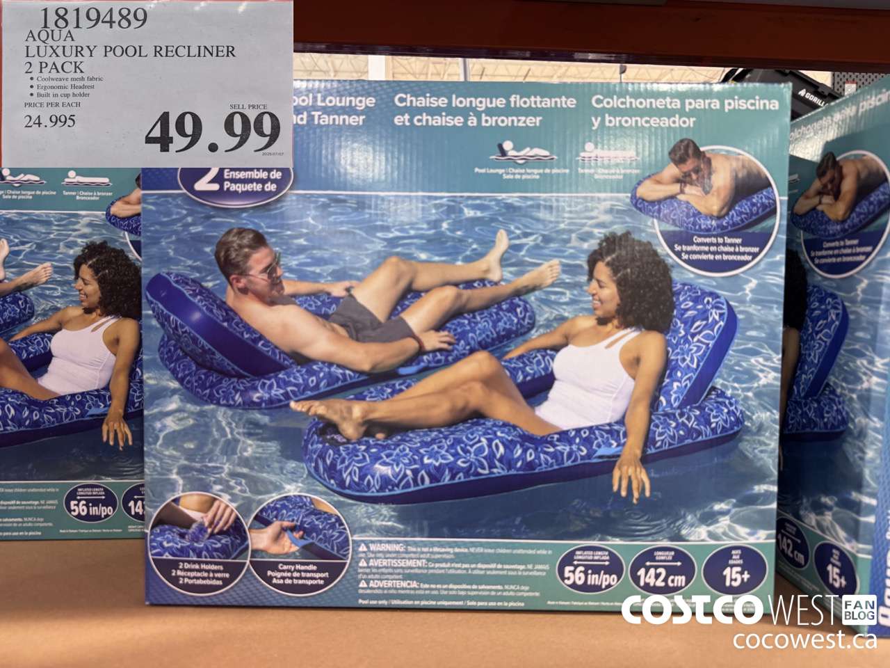 1819489 AQUA LUXURY POOL RECLINER 2 PACK $49.99