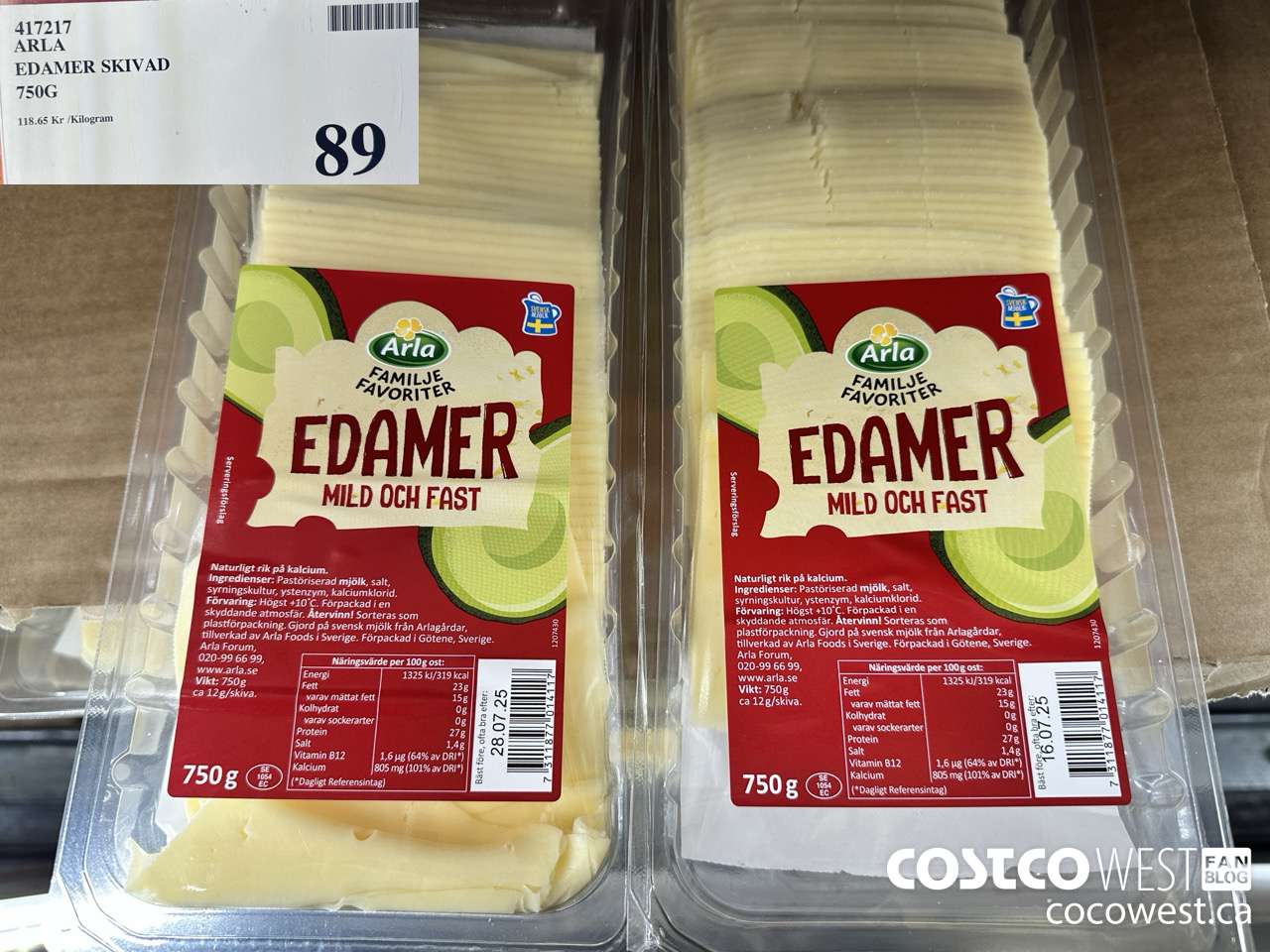 417217 ARLA EDAMER SKIVAD 750G $89.00