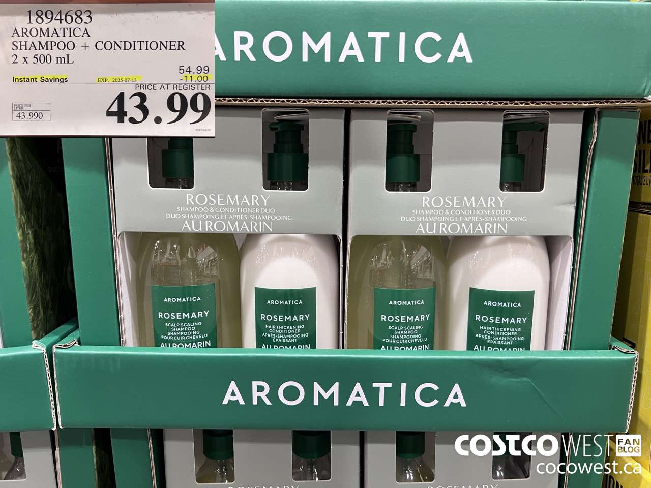 1894683 AROMATICA SHAMPOO + CONDITIONER 2 X 500ML ($11.00 INSTANT SAVINGS EXPIRES ON 2025-07-13) $43.99