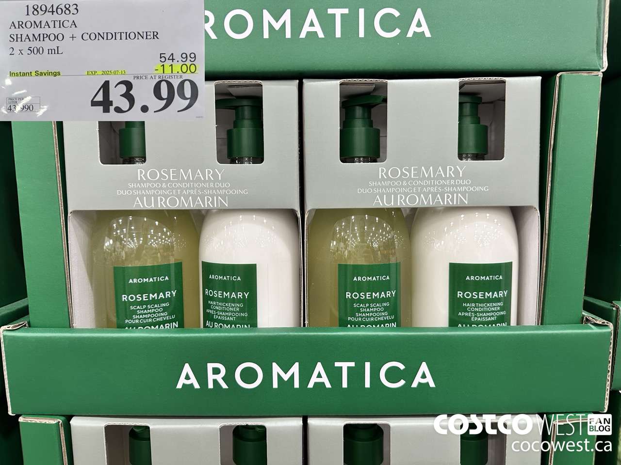 1894683 AROMATICA SHAMPOO + CONDITIONER 2 X 500ML ($11.00 INSTANT SAVINGS EXPIRES ON 2025-07-13) $43.99