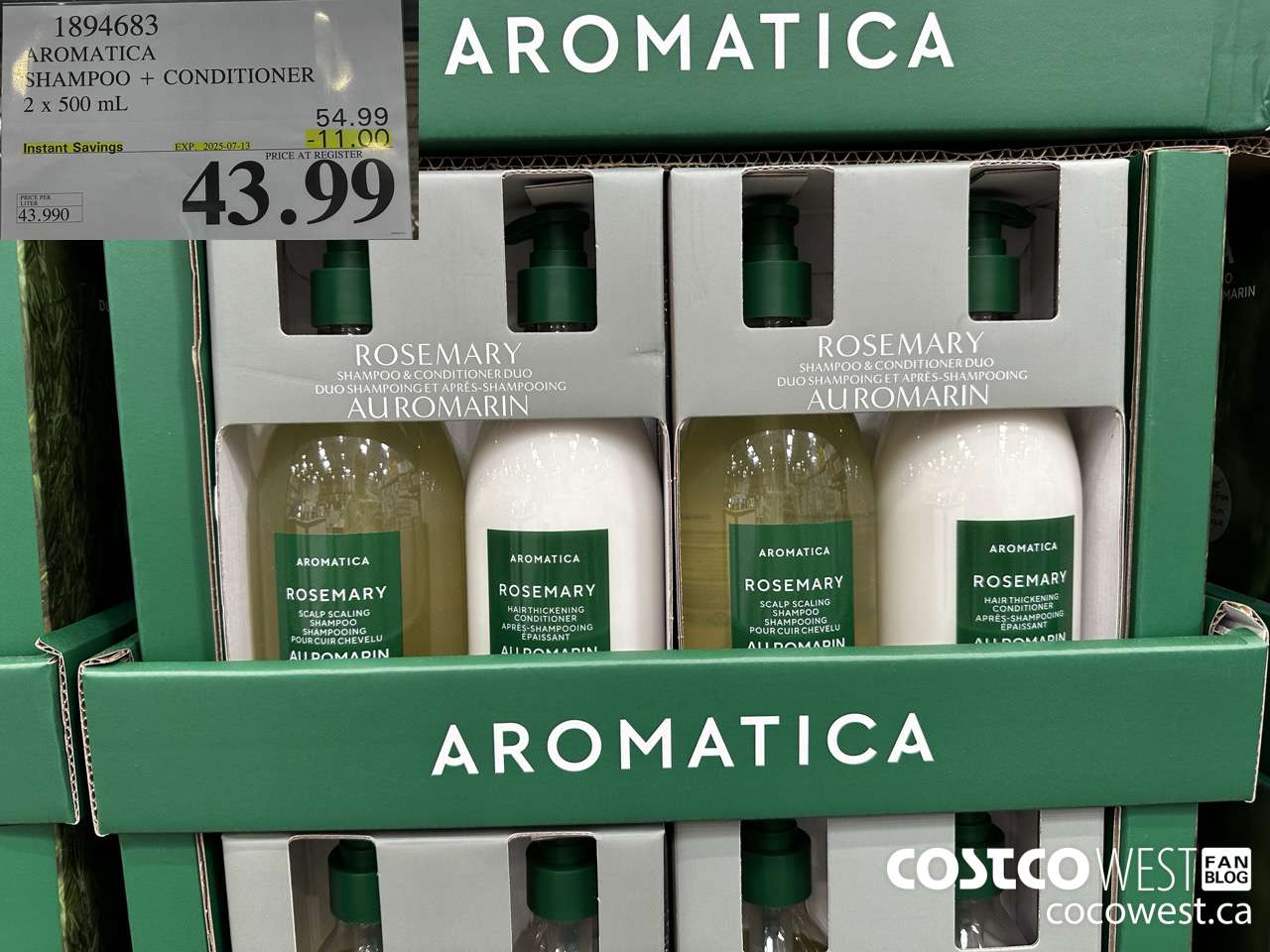 1894683 AROMATICA SHAMPOO + CONDITIONER 2 X 500ML ($11.00 INSTANT SAVINGS EXPIRES ON 2025-07-13) $43.99