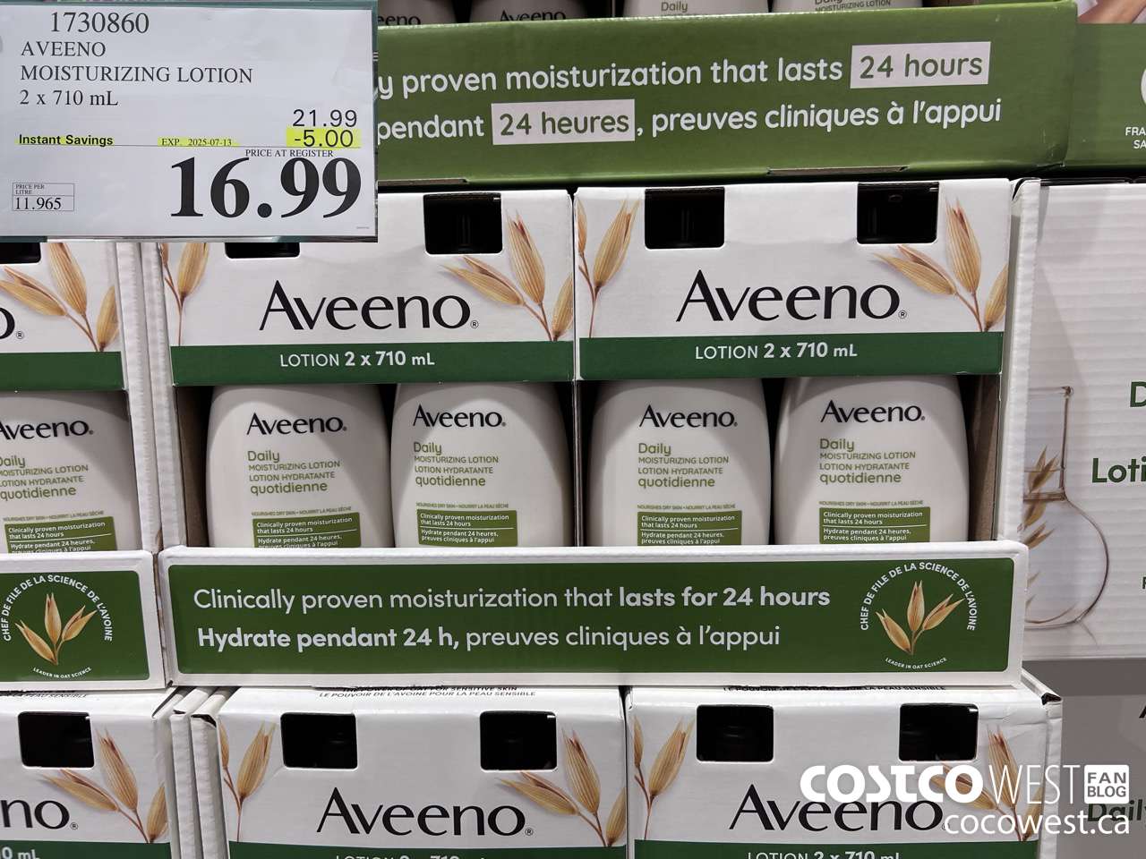 1730860 AVEENO MOISTURIZING LOTION 2 X 710ML ($5.00 INSTANT SAVINGS EXPIRES ON 2025-07-13) $16.99
