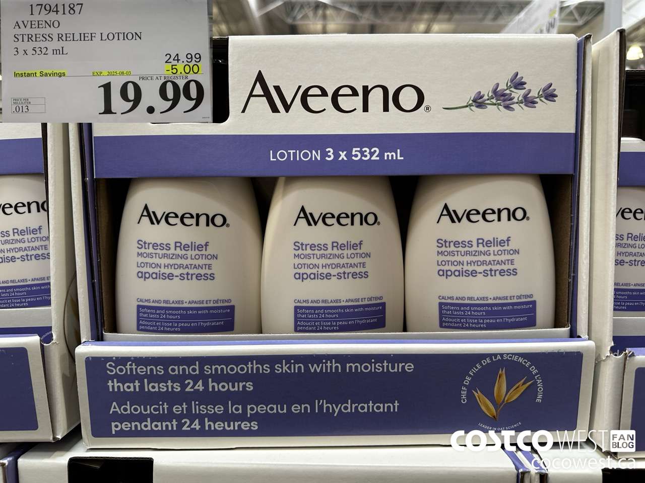 1794187 AVEENO STRESS RELIEF LOTION 3 X 532 ML ($5.00 INSTANT SAVINGS EXPIRES ON 2025-08-03) $19.99