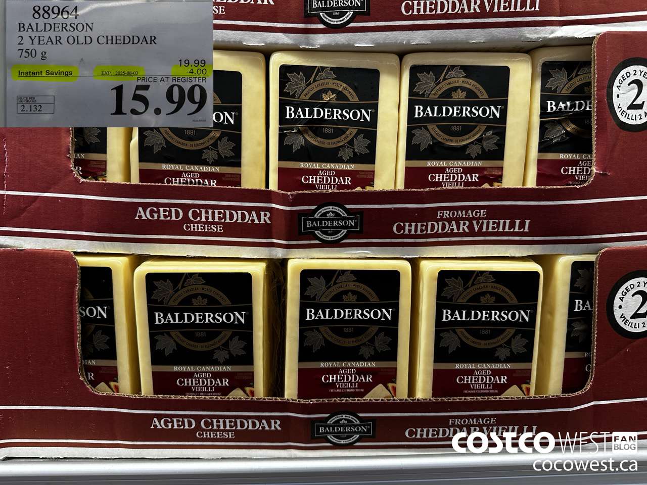 88964 BALDERSON 2 YEAR OLD CHEDDAR 750 g ($4.00 INSTANT SAVINGS EXPIRES ON 2025-08-03) $15.99
