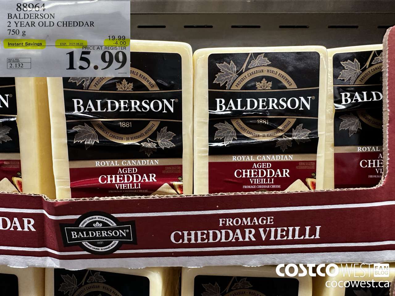 88964 BALDERSON 2 YEAR OLD CHEDDAR 750 g ($4.00 INSTANT SAVINGS EXPIRES ON 2025-08-03) $15.99