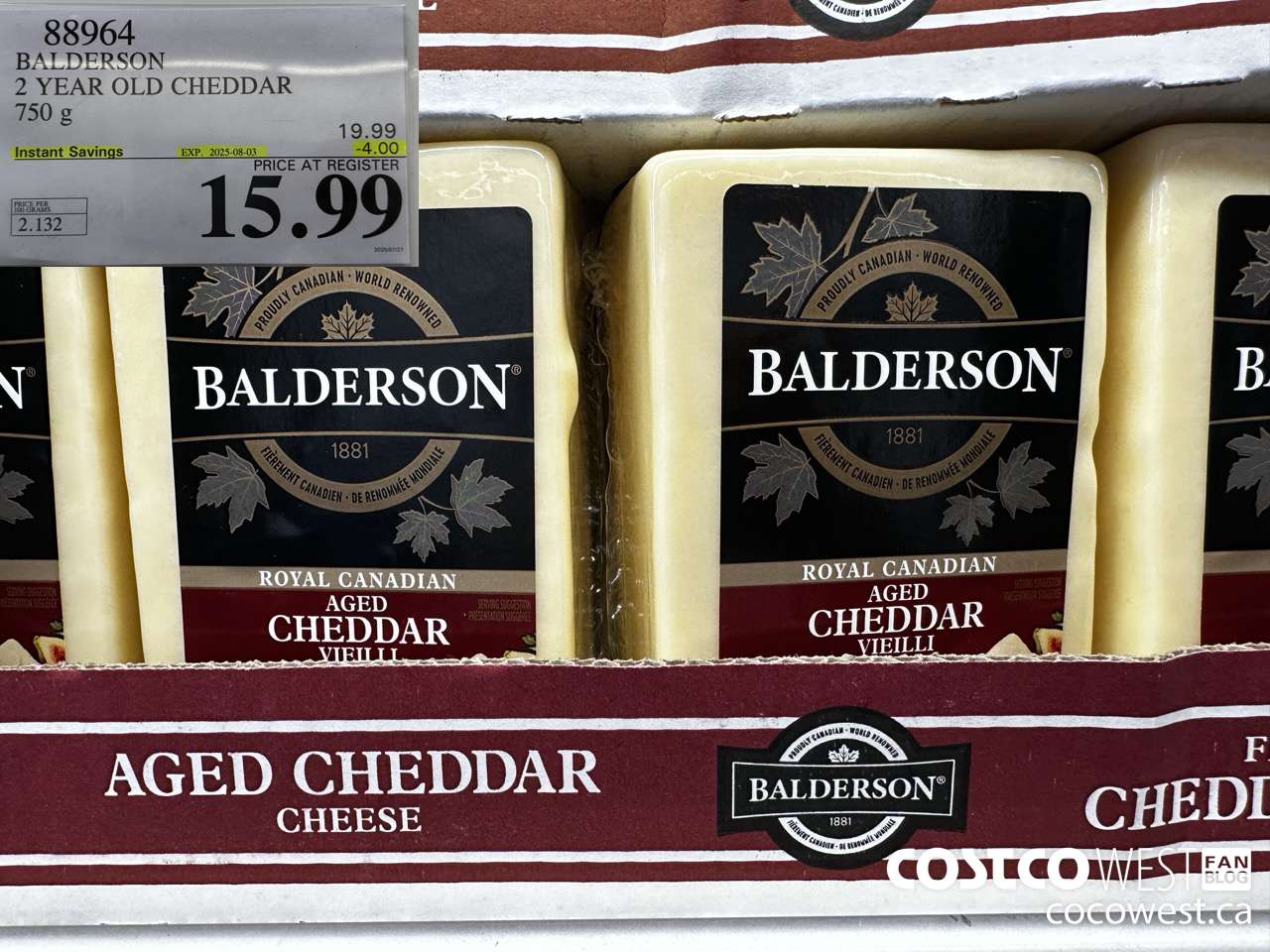 88964 BALDERSON 2 YEAR OLD CHEDDAR 750 g ($4.00 INSTANT SAVINGS EXPIRES ON 2025-08-03) $15.99