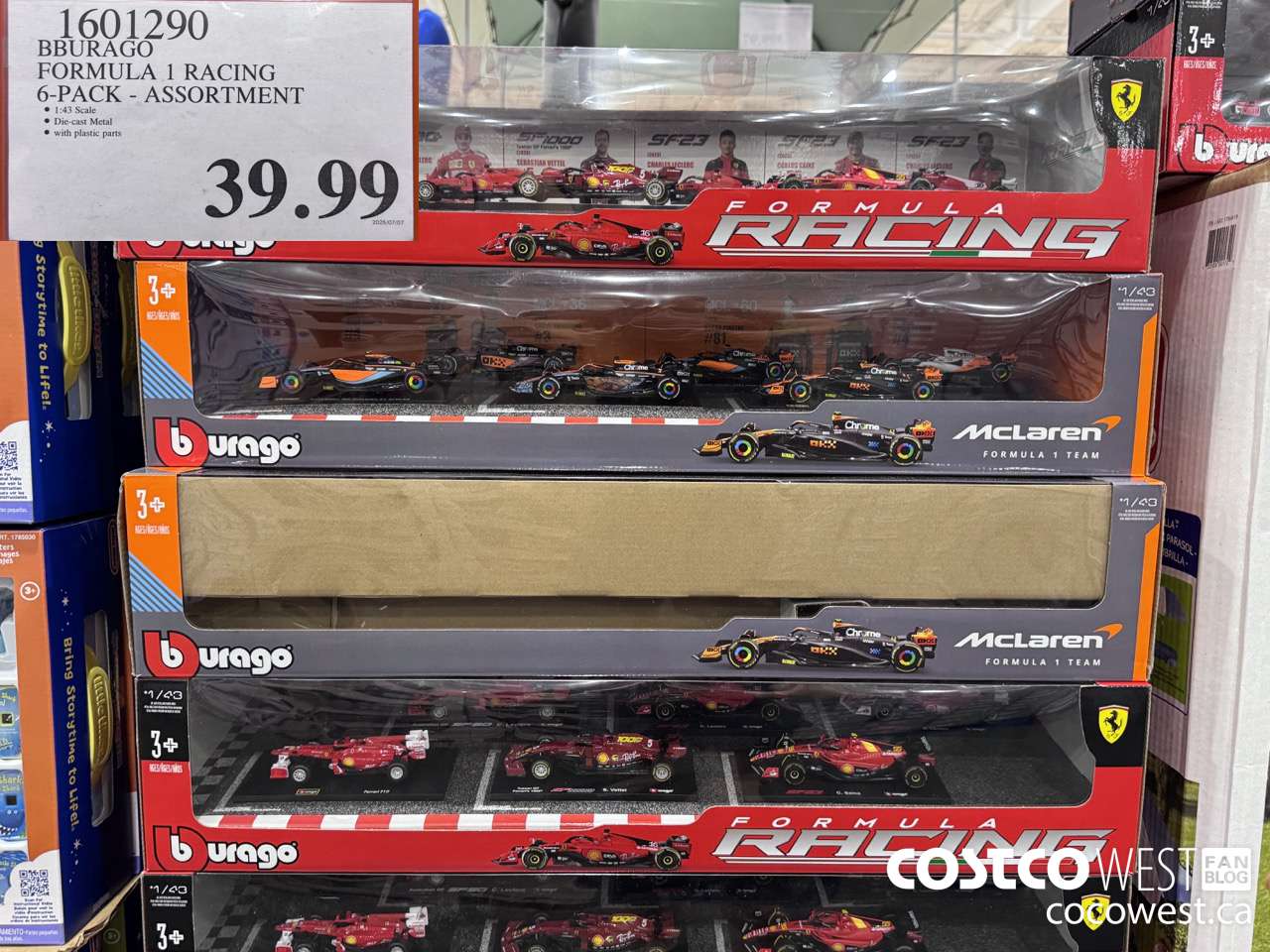 1601290 BBURAGO 1:43 SCALE F1 DIE CAST SET 6PK $39.99