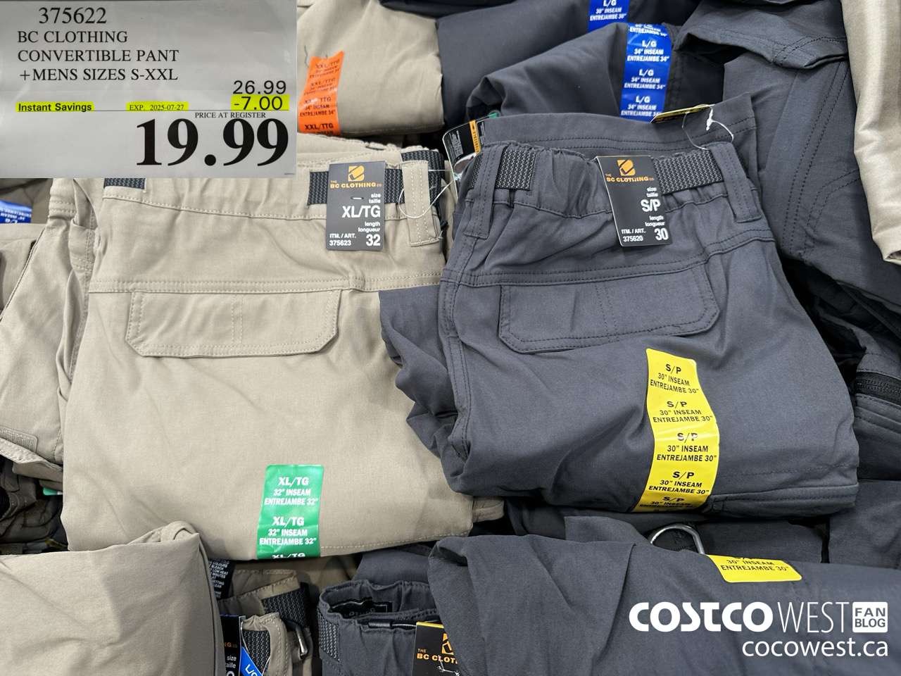 375622 BC CLOTHING CONVERTIBLE PANT MENS SIZES S-XXL ($7.00 INSTANT SAVINGS EXPIRES ON 2025-07-27) $19.99