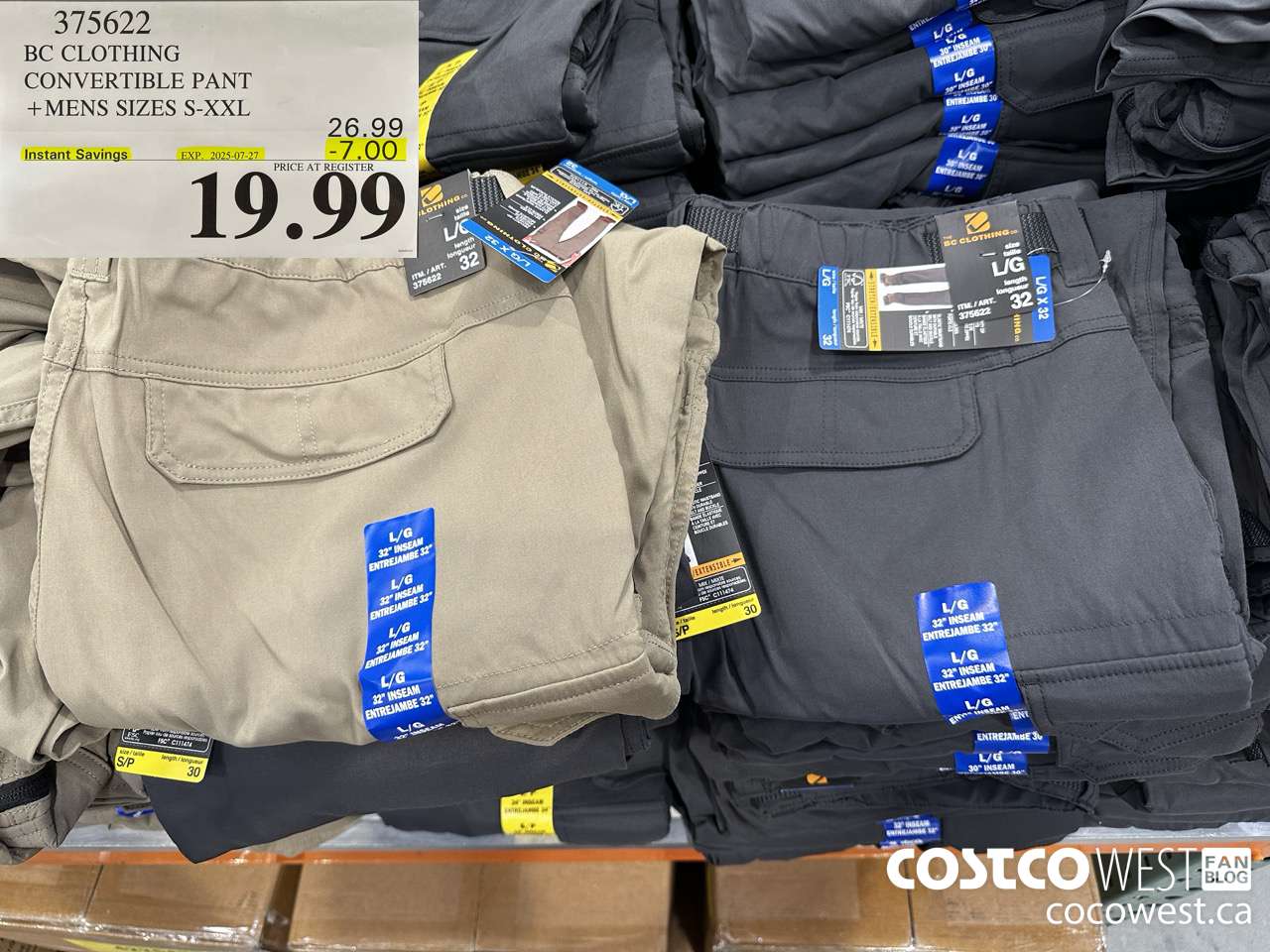 375622 BC CLOTHING CONVERTIBLE PANT MENS SIZES S-XXL ($7.00 INSTANT SAVINGS EXPIRES ON 2025-07-27) $19.99