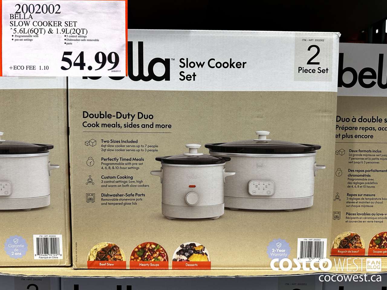 2002002 BELLA SLOW COOKERS 6QT & 2QT $54.99