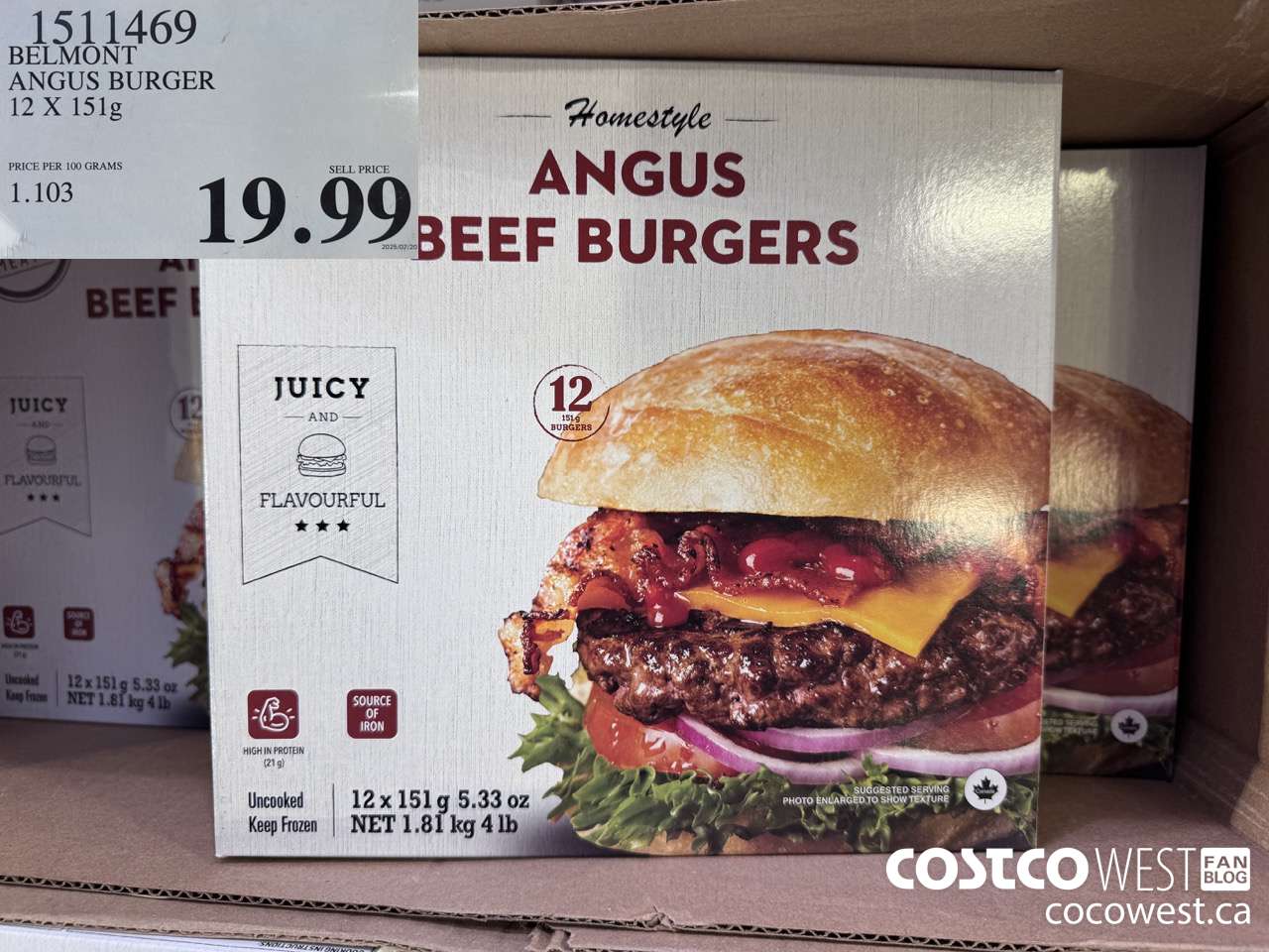 1511469 BELMONT ANGUS BURGER 12 X 151 g $19.99