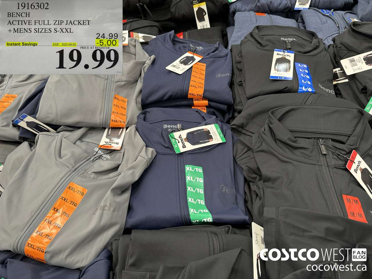 1916302 BENCH ACTIVE FULL ZIP JACKET MENS SIZES S-XXL ($5.00 INSTANT SAVINGS EXPIRES ON 2025-08-03) $19.99