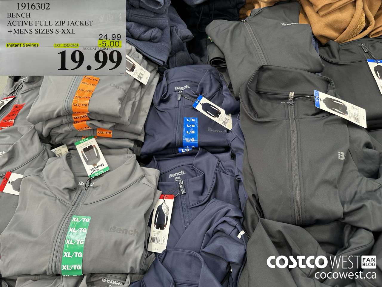 1916302 BENCH ACTIVE FULL ZIP JACKET MENS SIZES S-XXL ($5.00 INSTANT SAVINGS EXPIRES ON 2025-08-03) $19.99