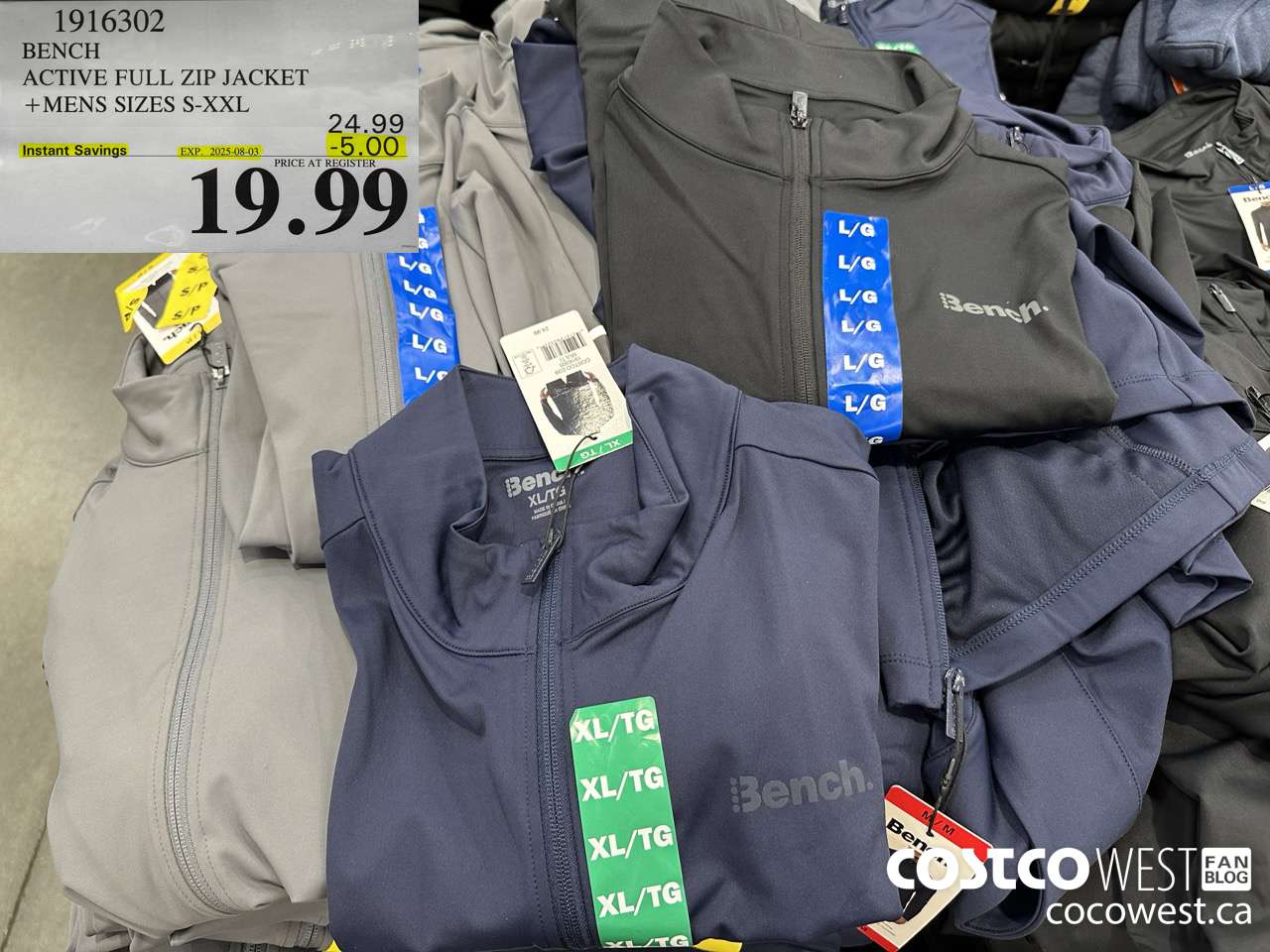 1916302 BENCH ACTIVE FULL ZIP JACKET MENS SIZES S-XXL ($5.00 INSTANT SAVINGS EXPIRES ON 2025-08-03) $19.99