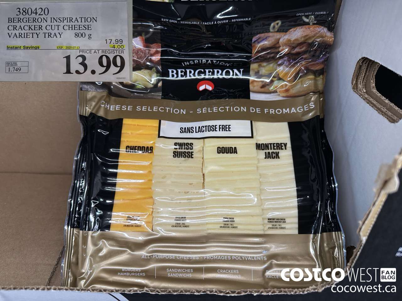 380420 BERGERON INSPIRATION CRACKER CUT CHEESE VARIETY TRAY 800g ($4.00 INSTANT SAVINGS EXPIRES ON 2025-07-13) $13.99