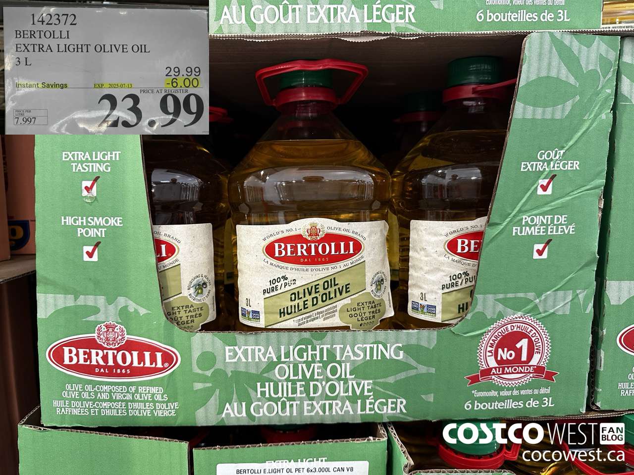 142372 BERTOLLI EXTRA LIGHT OLIVE OIL 3L ($6.00 INSTANT SAVINGS EXPIRES ON 2025-07-13) $23.99