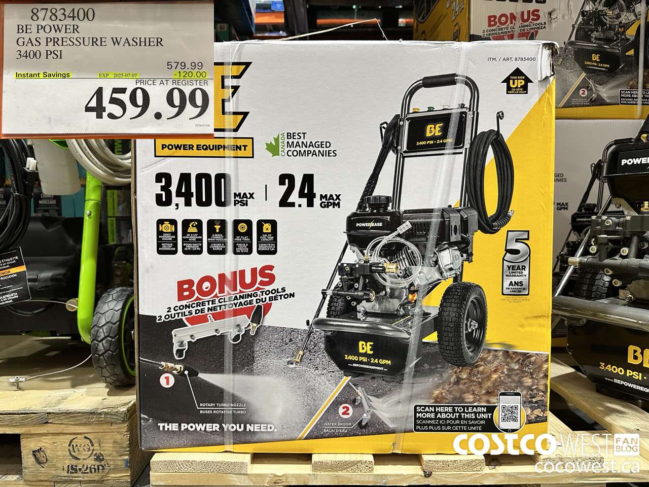 8783400 BE POWER PRESSURE WASHER 3400 PSI ($120.00 INSTANT SAVINGS EXPIRES ON 2025-07-07) $459.99