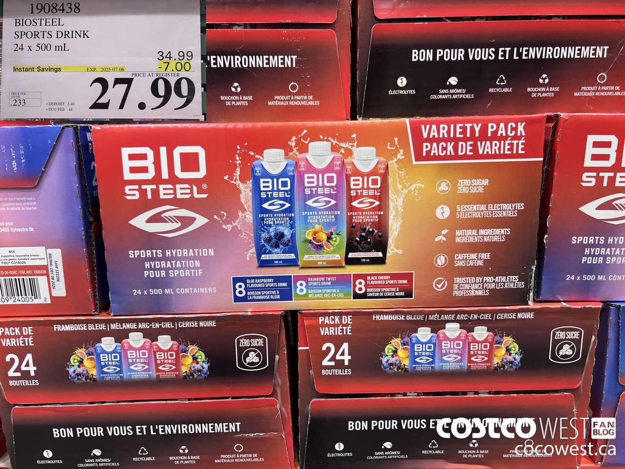 1908438 BIOSTEEL SPORTS DRINK 24 X 500ML ($7.00 INSTANT SAVINGS EXPIRES ON 2025-07-06) $27.99