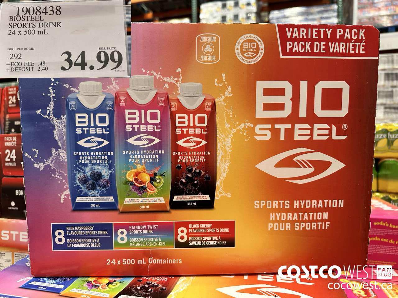 1908438 BIOSTEEL SPORTS DRINK 24 X 500ML $34.99