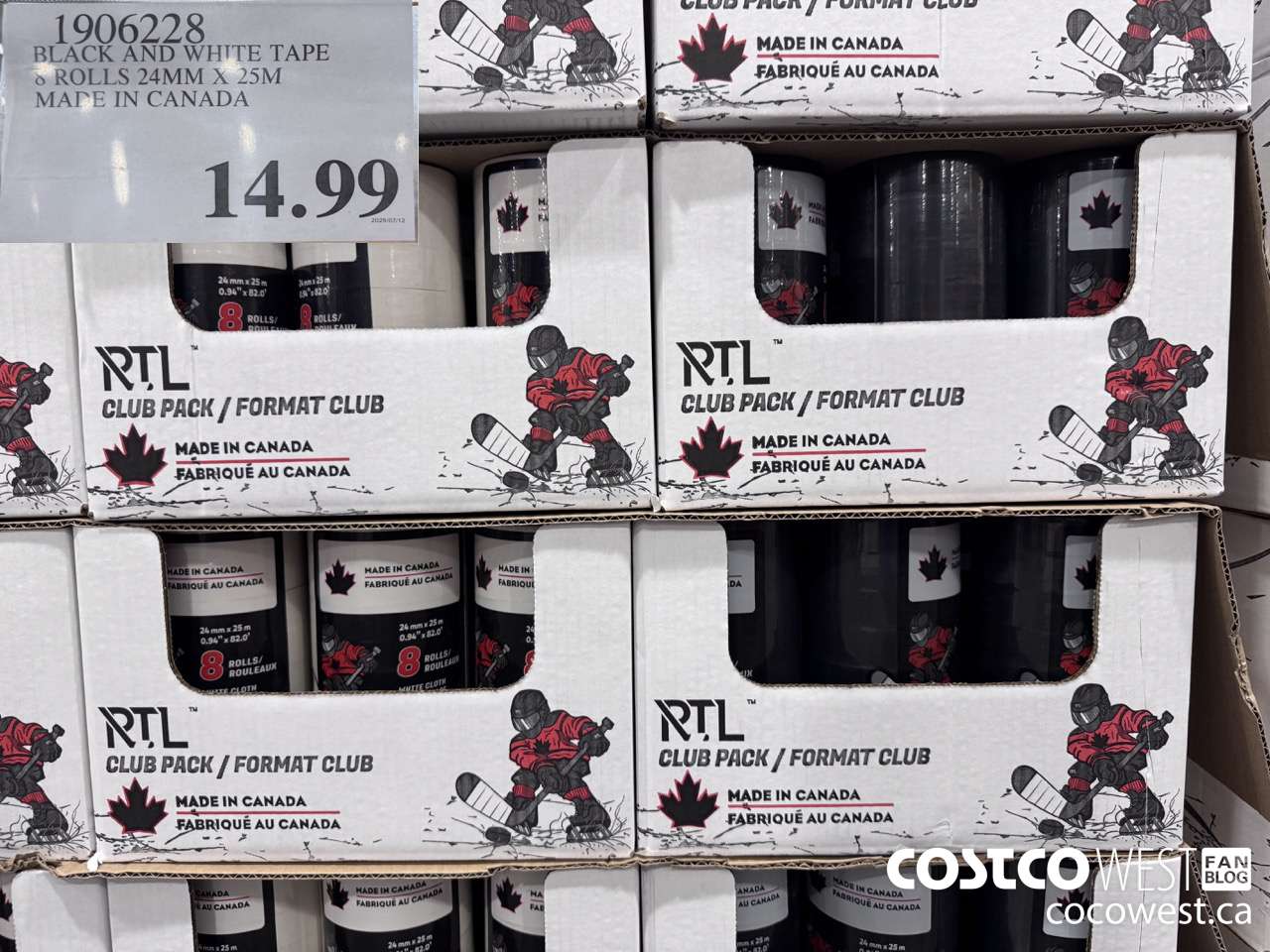 1906228 BLACK AND WHITE 8 ROLLS 24MM X 25M MADE IN CANADA $14.99