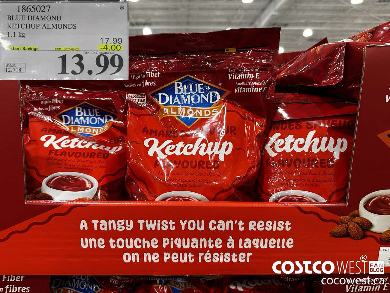 1865027 BLUE DIAMOND KETCHUP ALMONDS 1.1KG ($4.00 INSTANT SAVINGS EXPIRES ON 2025-08-03) $13.99