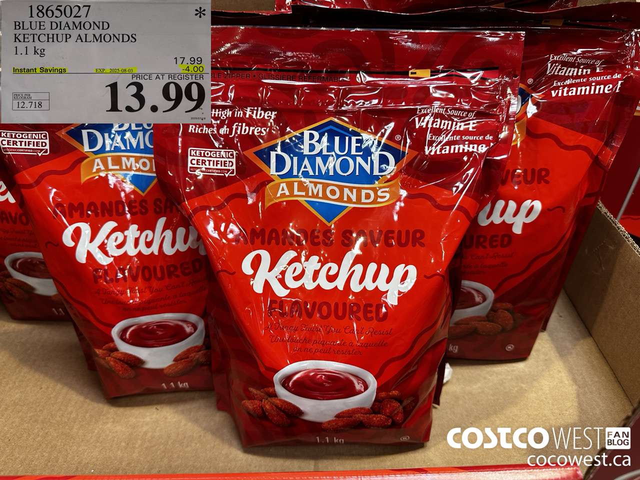1865027 BLUE DIAMOND KETCHUP ALMONDS 1.1KG ($4.00 INSTANT SAVINGS EXPIRES ON 2025-08-03) $13.99