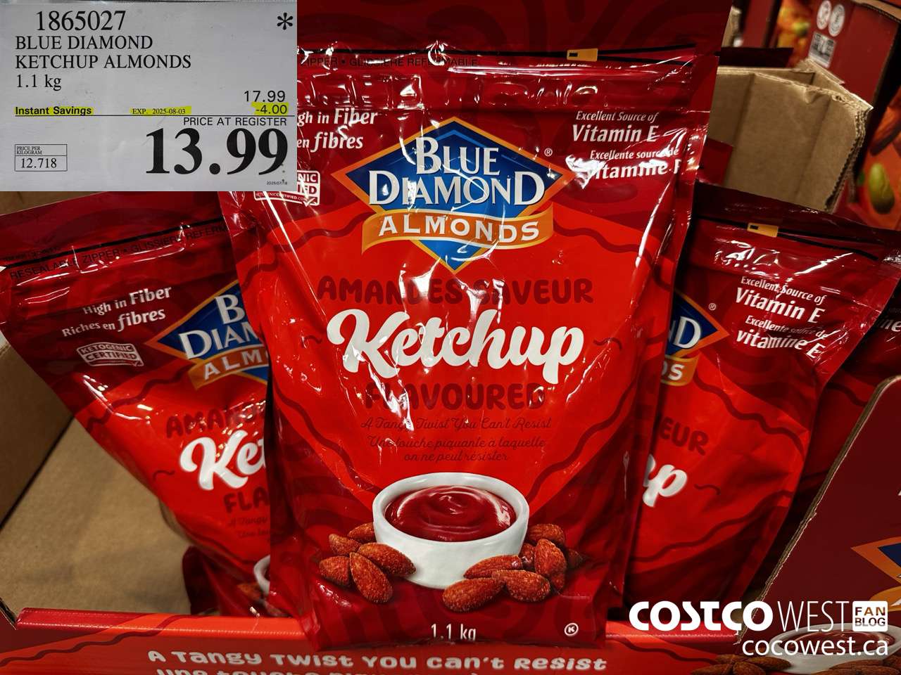 1865027 BLUE DIAMOND KETCHUP ALMONDS 1.1KG ($4.00 INSTANT SAVINGS EXPIRES ON 2025-08-03) $13.99