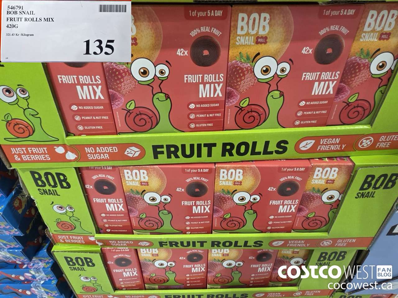 546791 BOB SNAIL FRUIT ROLLS MIX 420G $135.00