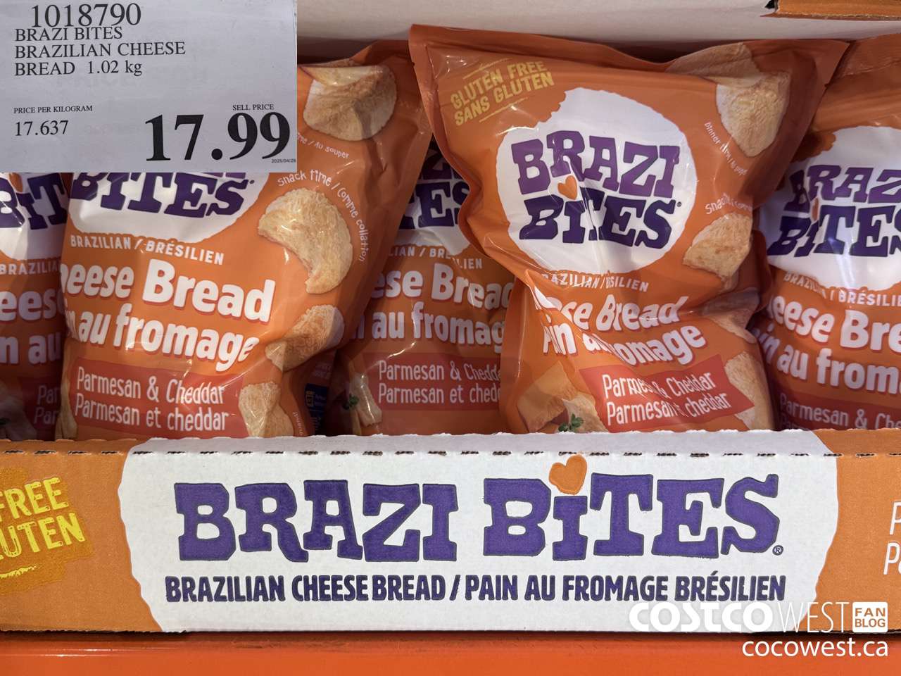 1018790 BRAZI BITES BRAZILIAN CHEESE BREAD 1.02KG $17.99