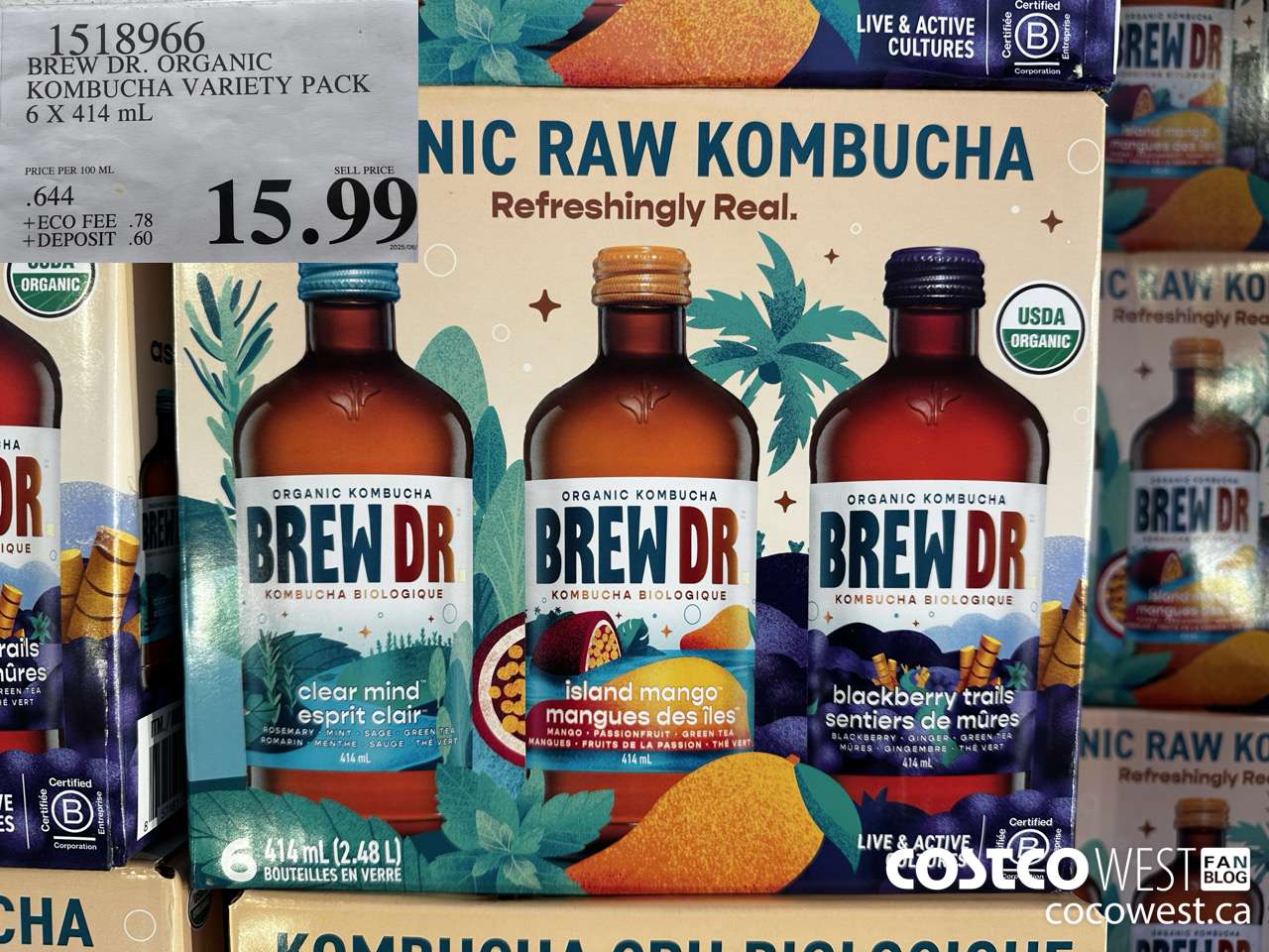 1518966 BREW DR. ORGANIC KOMBUCHA VARIETY PACK 6 X 414 mL $15.99