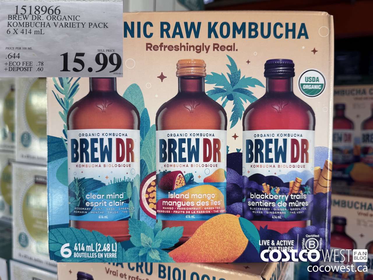 1518966 BREW DR. ORGANIC KOMBUCHA VARIETY PACK 6 X 414 mL $15.99